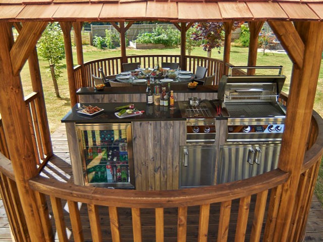 The Supreme Gazebo comes with a fully stocked outdoor kitchen