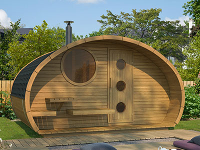 Outdoor Scandinavian Thermowood or Spruce Hobbit Style Oval Saunas
