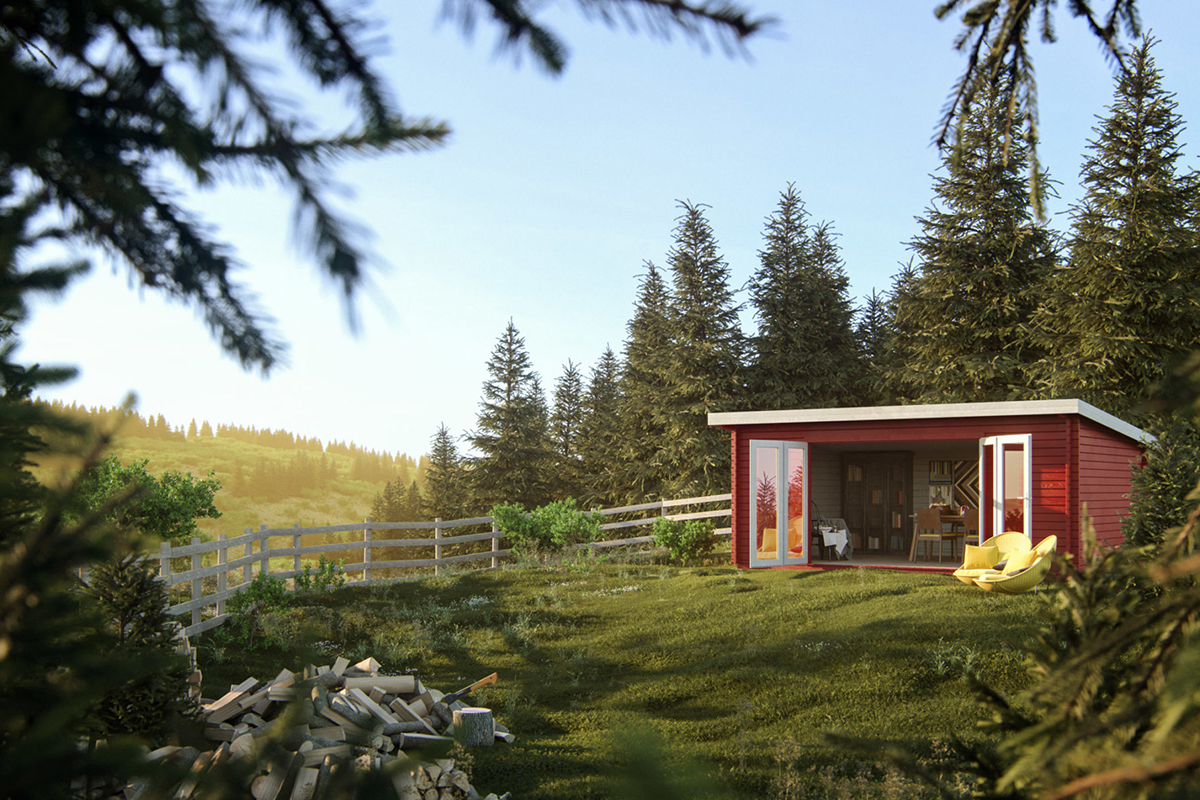 log cabin at end of garden